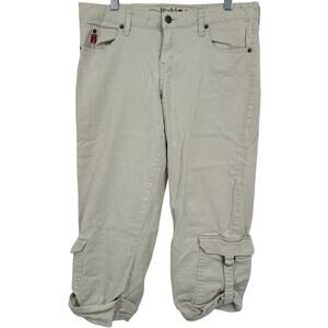 Vintage y2k Women's Cream Low Rise MUDD Cargo Utility Capris Pants Size 11